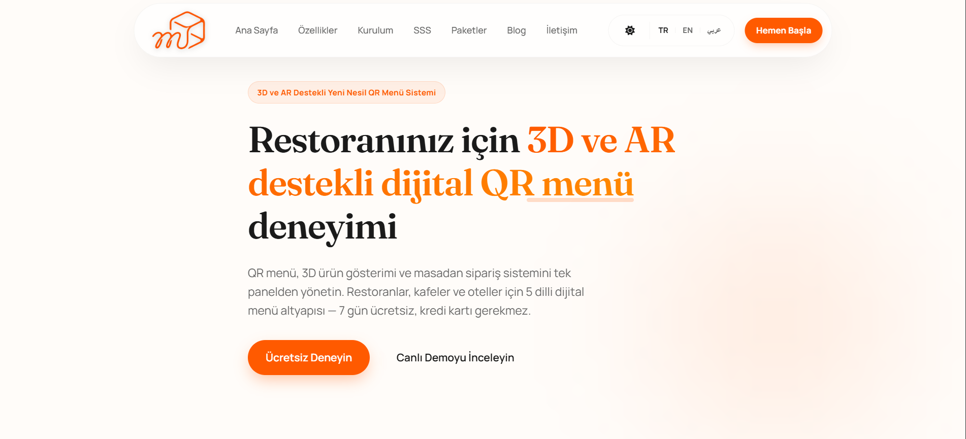 Menuverse SaaS Platform - Tanıtım Sitesi Arayüzü