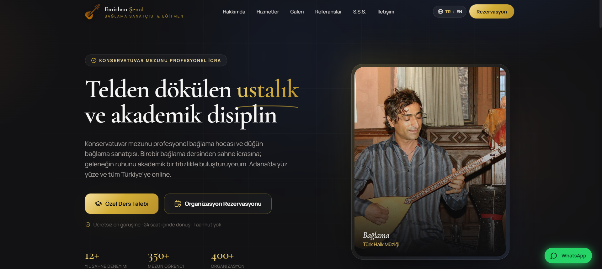 Bağlama Sanatçısı Dijital Vitrini - Modern Müzisyen Web Sitesi Tasarımı